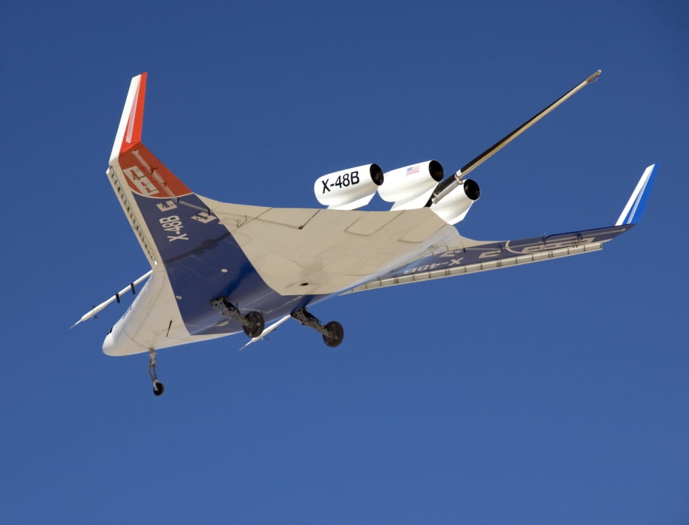 The Blended Wing Body X-48B soars through the sky Canvas Art - Stocktrek Images (32 x 25)