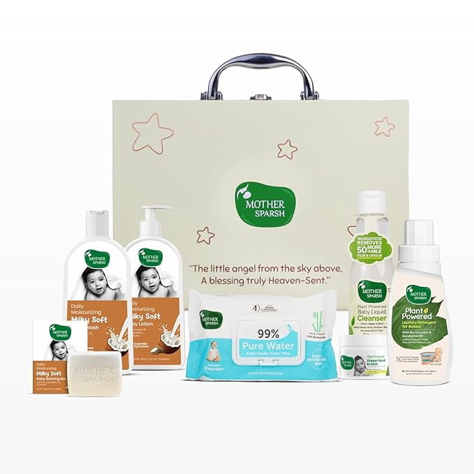 The Blessing Box by Mother Sparsh, Baby Gift Box with Suitcase and 7 Baby Care Essentials | Gift Set for Babies, Newborns & Baby Showers