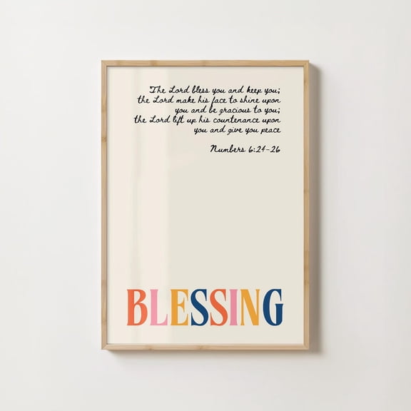 The Blessing Christian Wall Art Colorful Scripture Piece, Stretched Canvas 8x10in