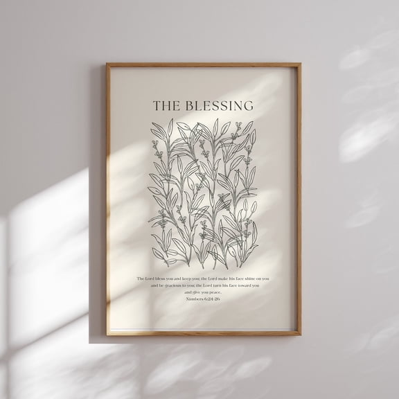 The Blessing Numbers 6:24-26 Sage Green Bible Verse Modern Christian Botanical Home Decor Wall Art Print