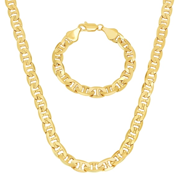 The Bling Factory 8.8 mm Polished 14k Yellow Gold Plated Flat Mariner Chain Necklace