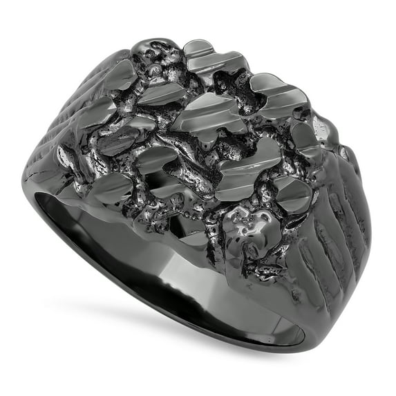 The Bling Factory Men's Black-Ion Plated Chunky Nugget Pinky Ring, Size 14