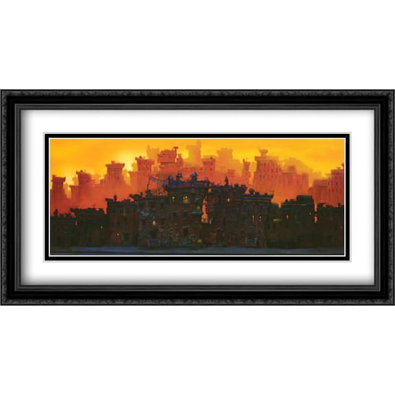 The Block 2x Matted 36x19 Large Black Ornate Framed Art Print by Justin Bua