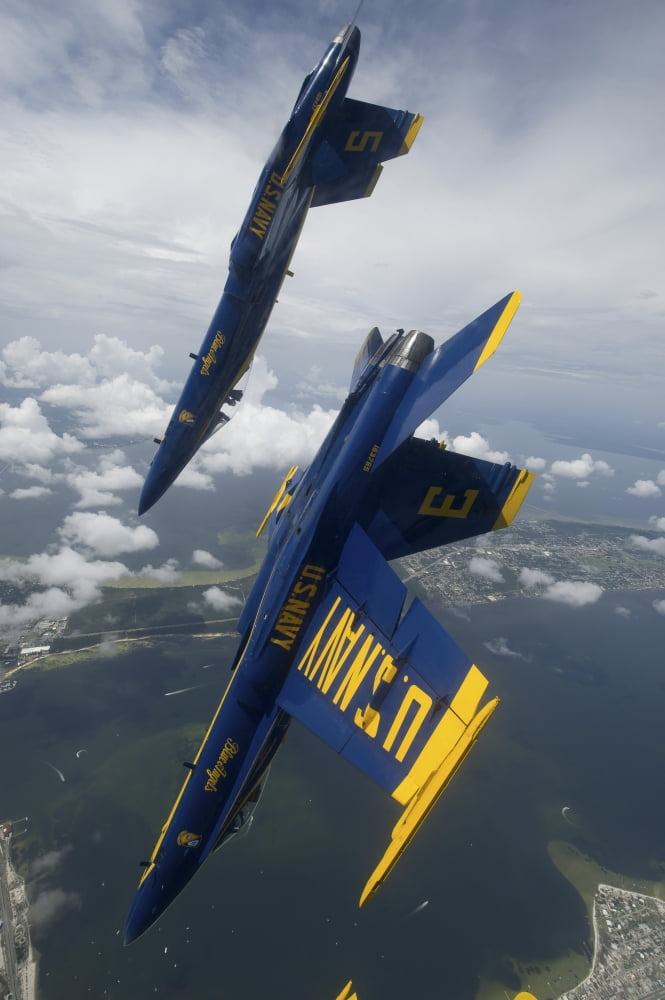 The Blue Angels perform a looping maneuver over Pensacola Beach Florida Canvas Art - Stocktrek Images (23 x 35)