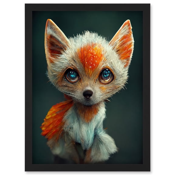 The Blue Eyed Fox Cute Portrait Photo Painting Artwork Framed Wall Art Print A4