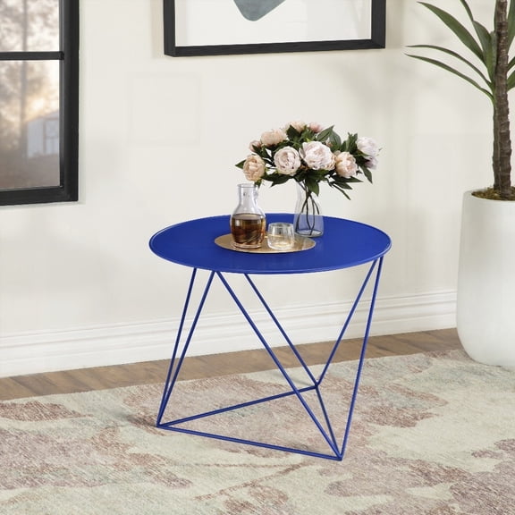 The Blue Geometric Metal Base Accent Table with Compact Size & Easy Maintenance