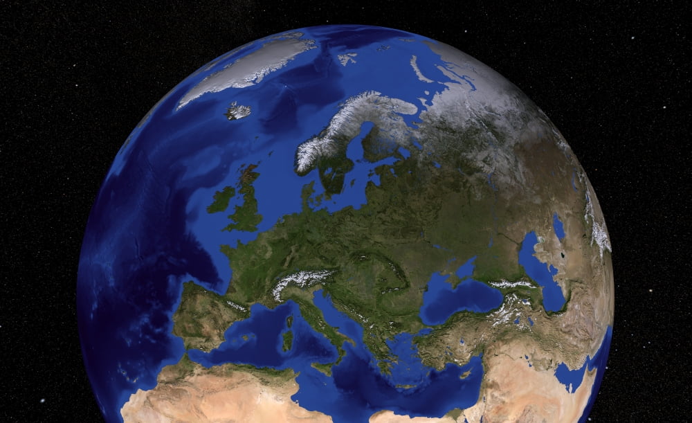 The Blue Marble Next Generation Earth showing Europe Canvas Art - Stocktrek Images (36 x 22)