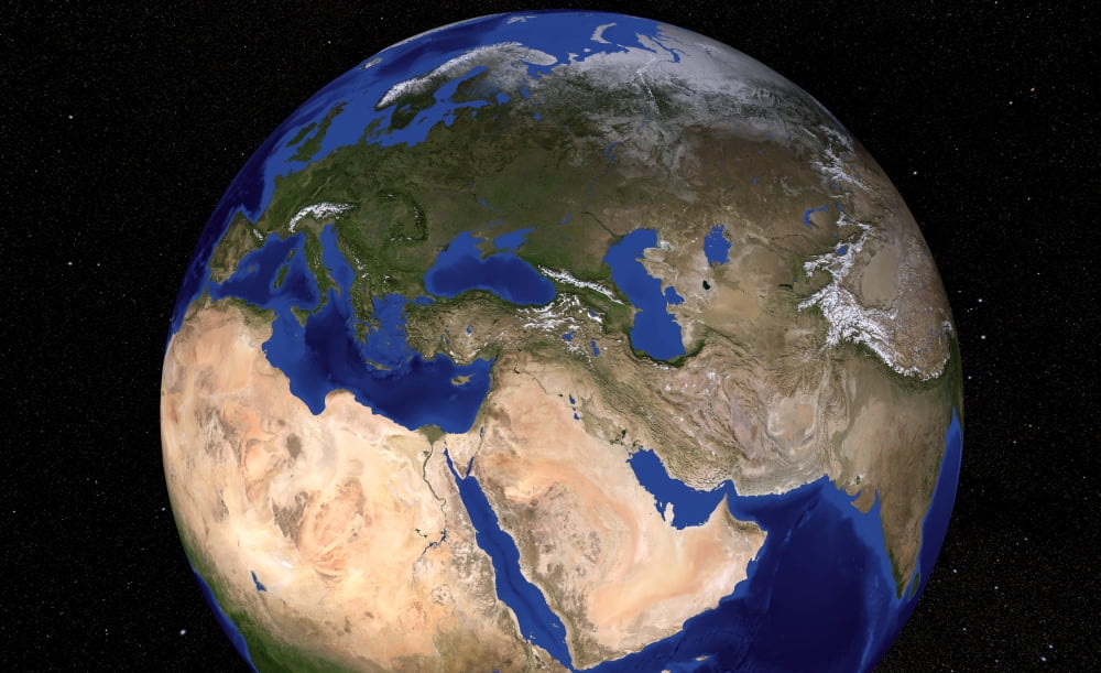 The Blue Marble Next Generation Earth showing the Middle East Canvas Art - Stocktrek Images (36 x 22)