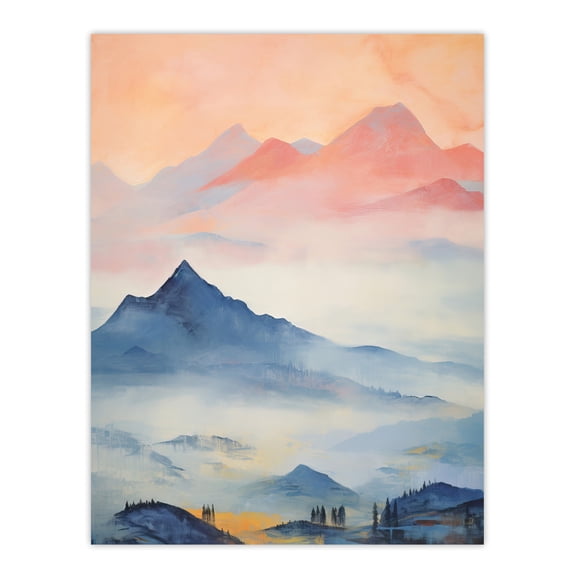 The Blue Misty Hills Of Home Sunset Landscape Watercolour Mist Extra Large XL Wall Art Poster Print