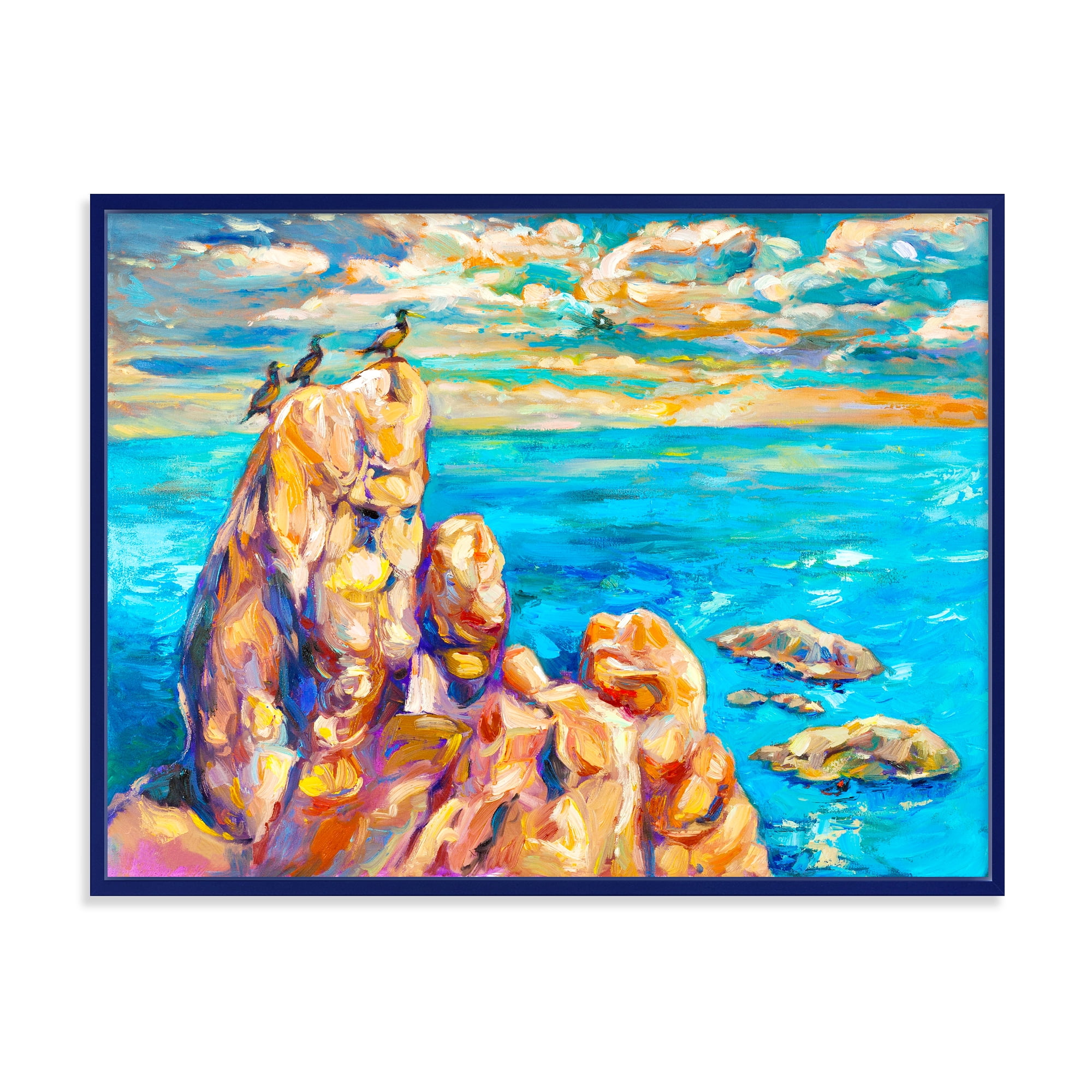 The Blue Ocean By Rocky Cliffs I 20 in x 12 in Framed Painting Canvas Art Print, by Designart