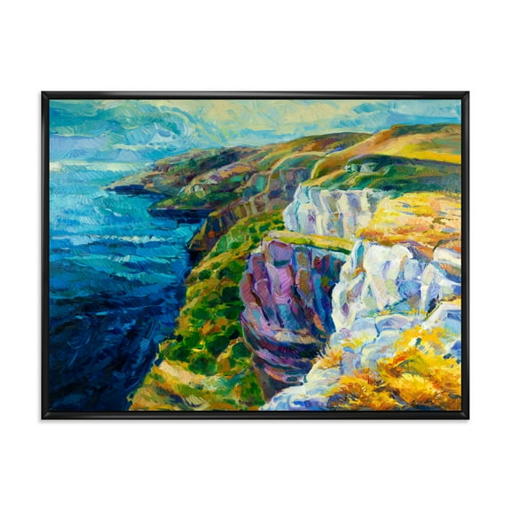 The Blue Ocean By Rocky Cliffs II 20 in x 12 in Framed Painting Canvas Art Print, by Designart
