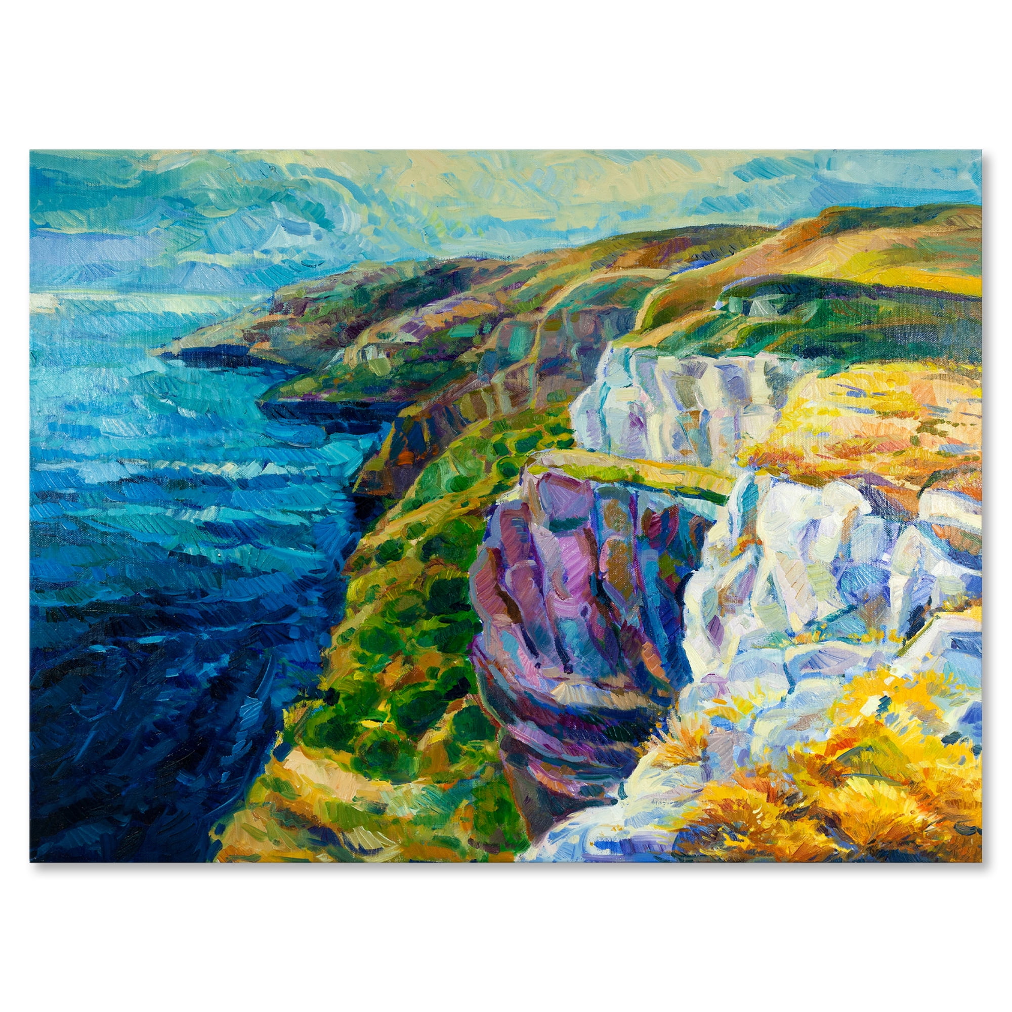 The Blue Ocean By Rocky Cliffs II 8 in x 12 in Painting Canvas Art Print, by Designart