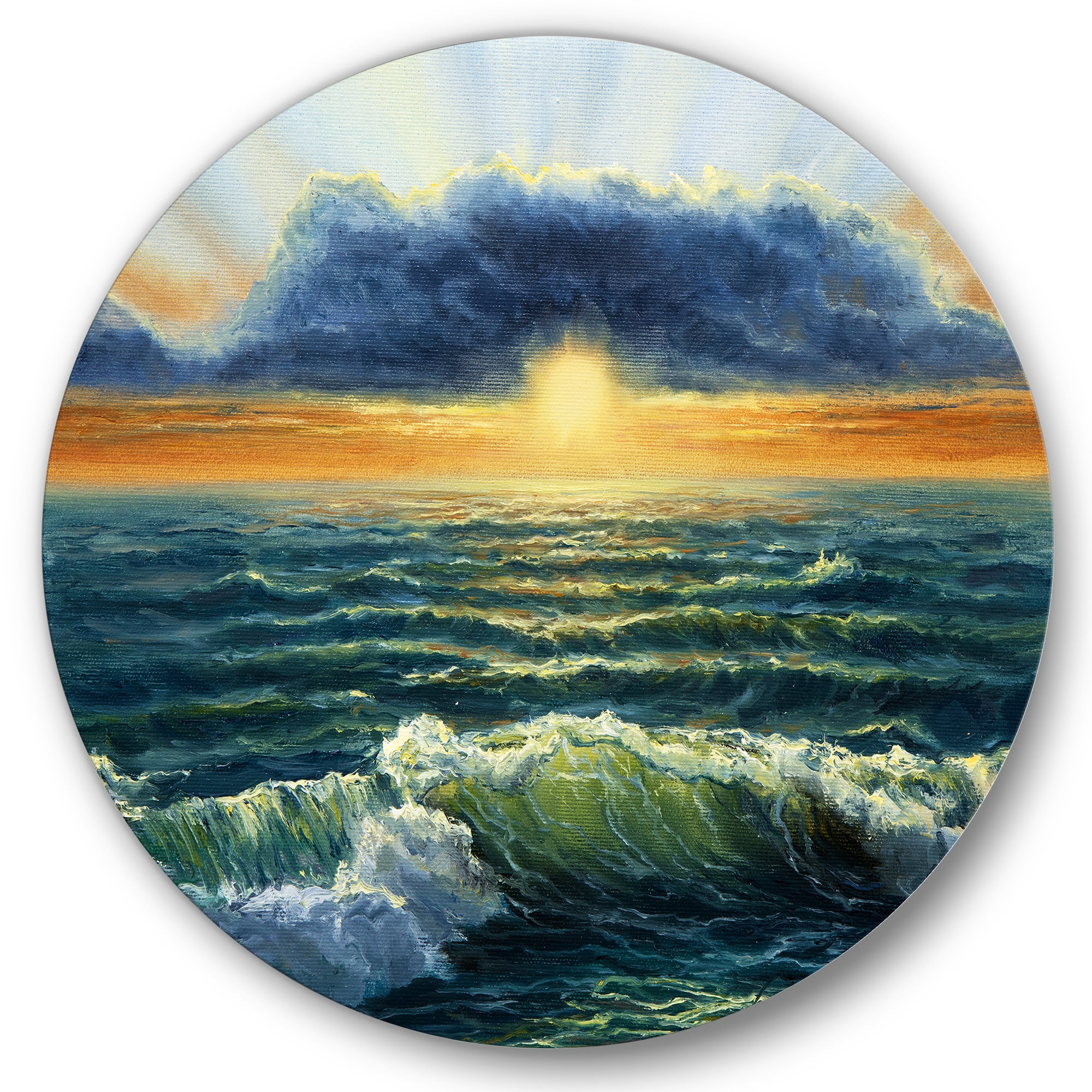 The Blue Ocean In Sunset Evening I 11 in x 11 in Painting Art Prints, by Designart