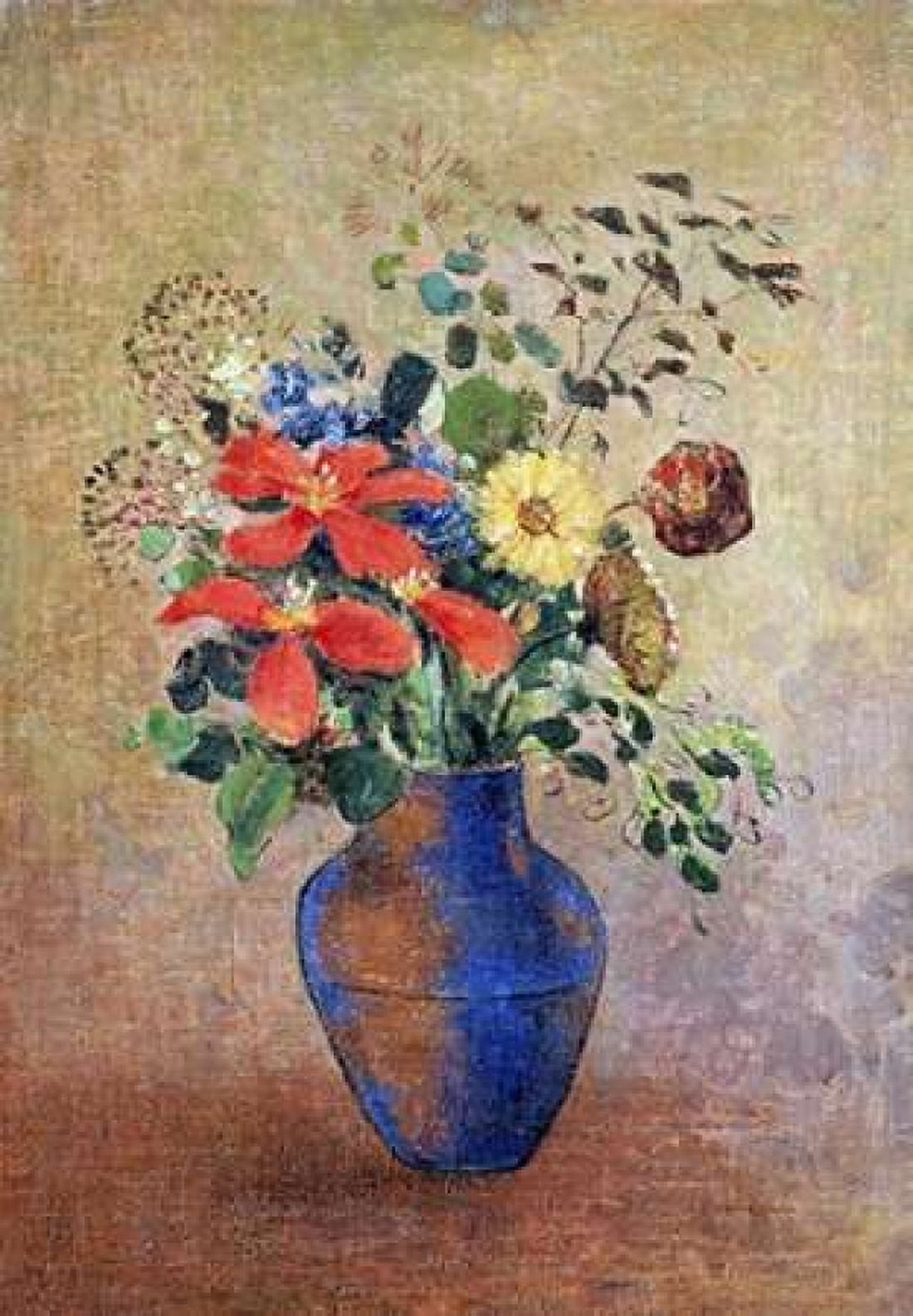 The Blue Vase Canvas Art - Odilion Redon (20 x 28)