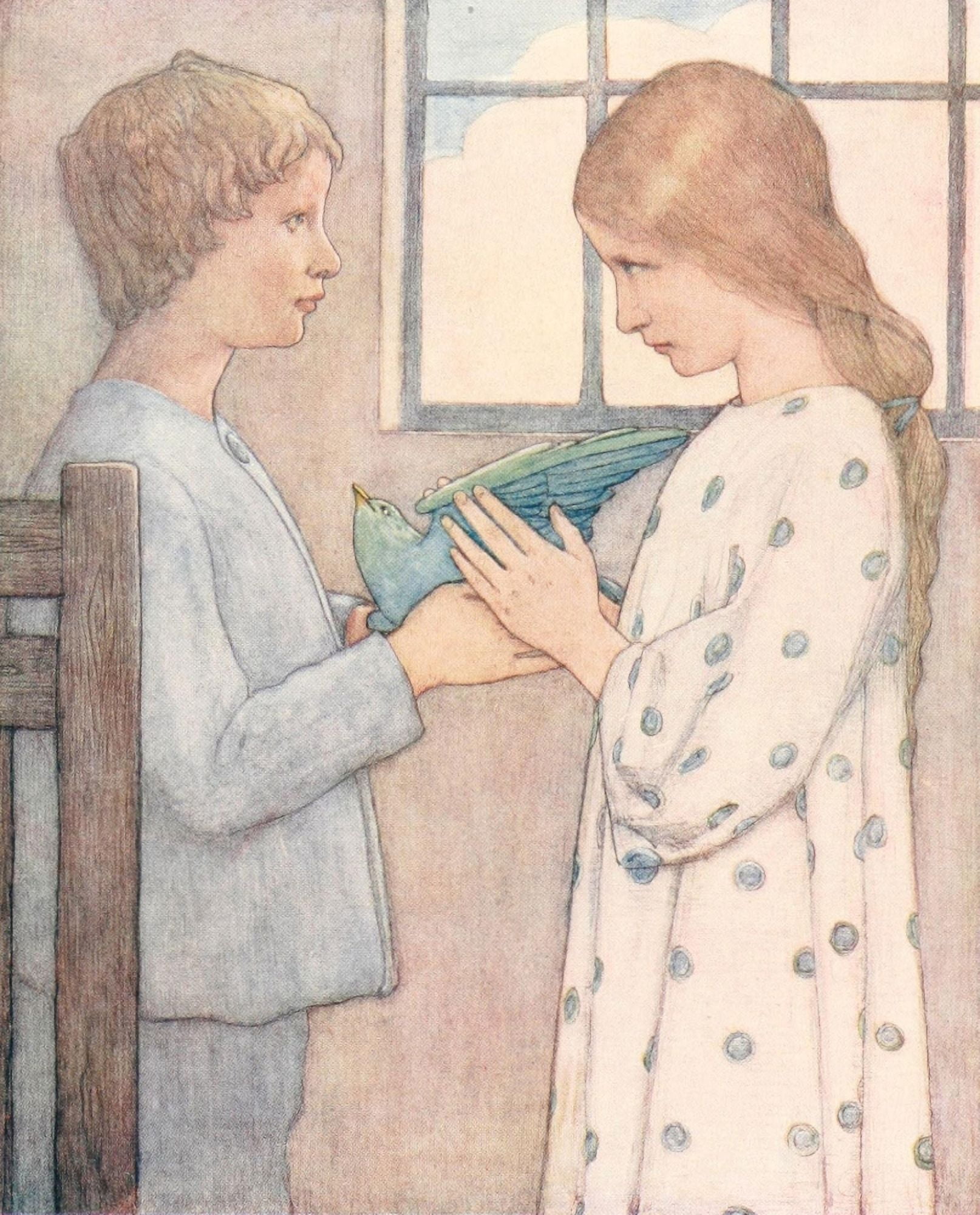 The Blue-bird 1920 The bird about to fly off Canvas Art - Winifred Cayley-Robinson (18 x 24)