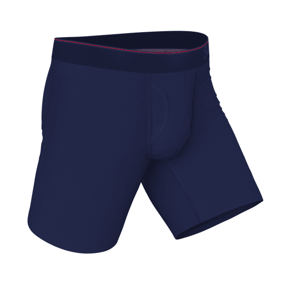 The Blueberry Pie - Shinesty Red Tip Navy Long Leg Ball Hammock Pouch Underwear With Fly Large