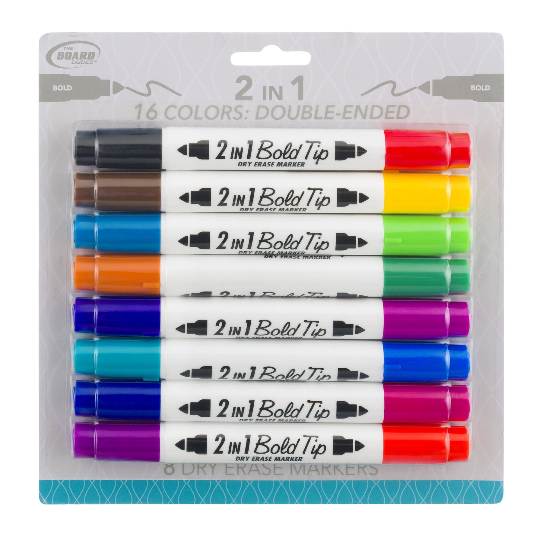 The Board Dudes, BDUCXY73, 2-in-1 Bold Tip Dry Erase Markers, 8 / Pack