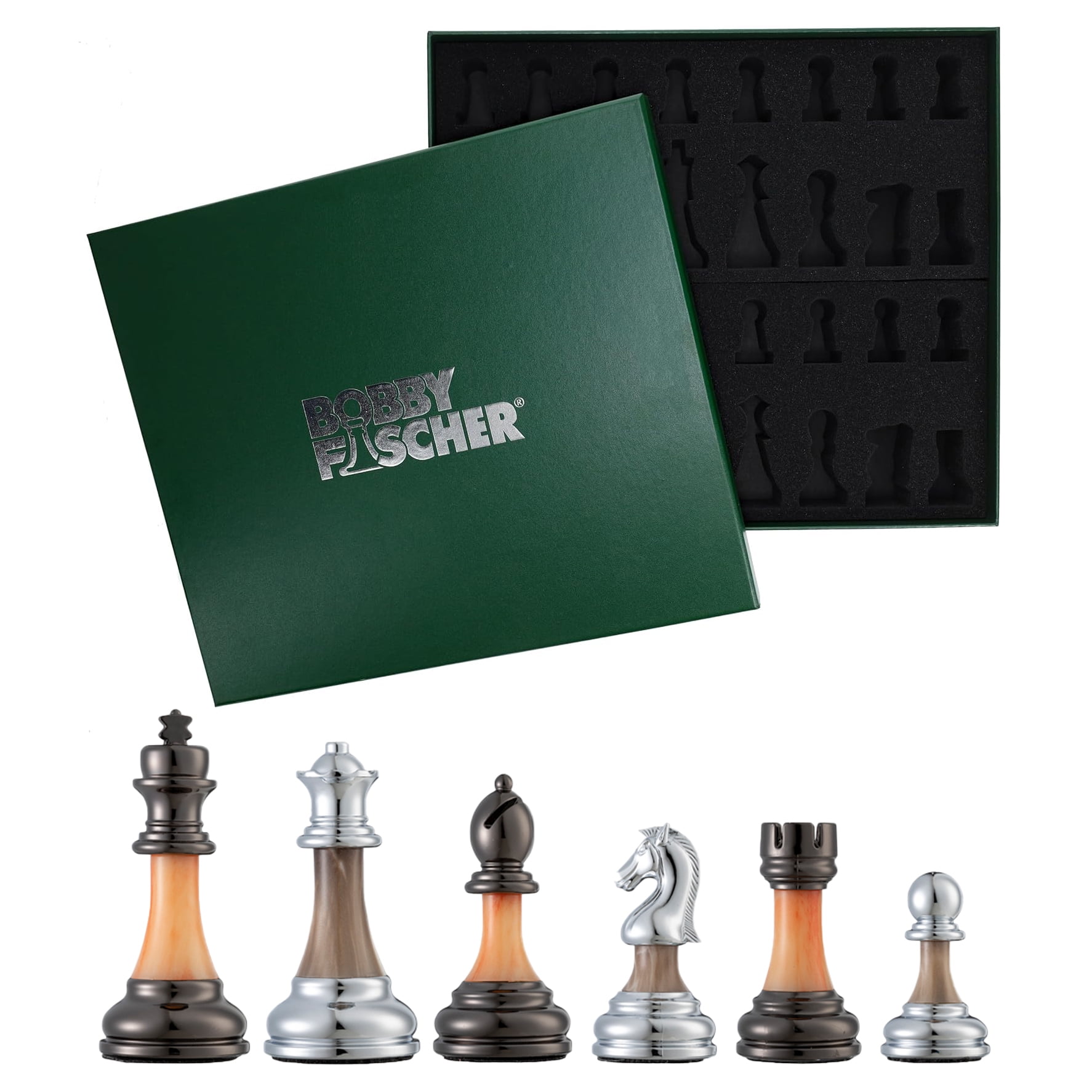 Bobby Fischer Metal & Acrylic Chess Pieces with 3.5 inch King