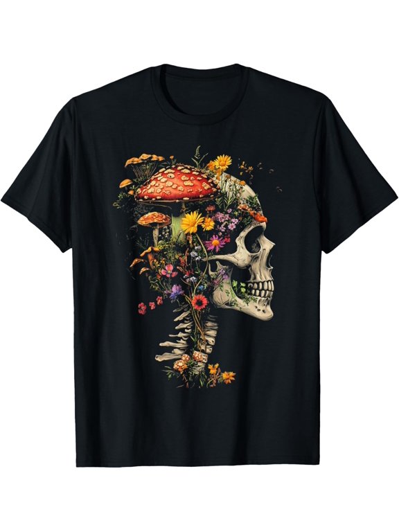 The Boho Goth Fairy Colorful Skeleton Flower Botanical T-Shirt unisex Tee