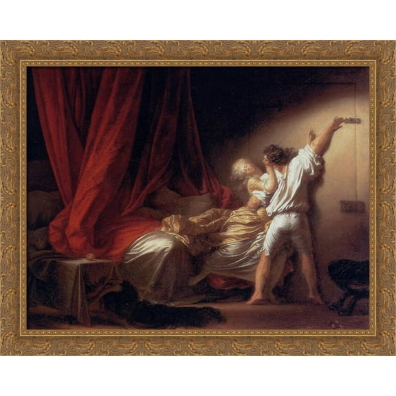 The Bolt 34x28 Large Gold Ornate Wood Framed Canvas Art by Jean-Honore Fragonard