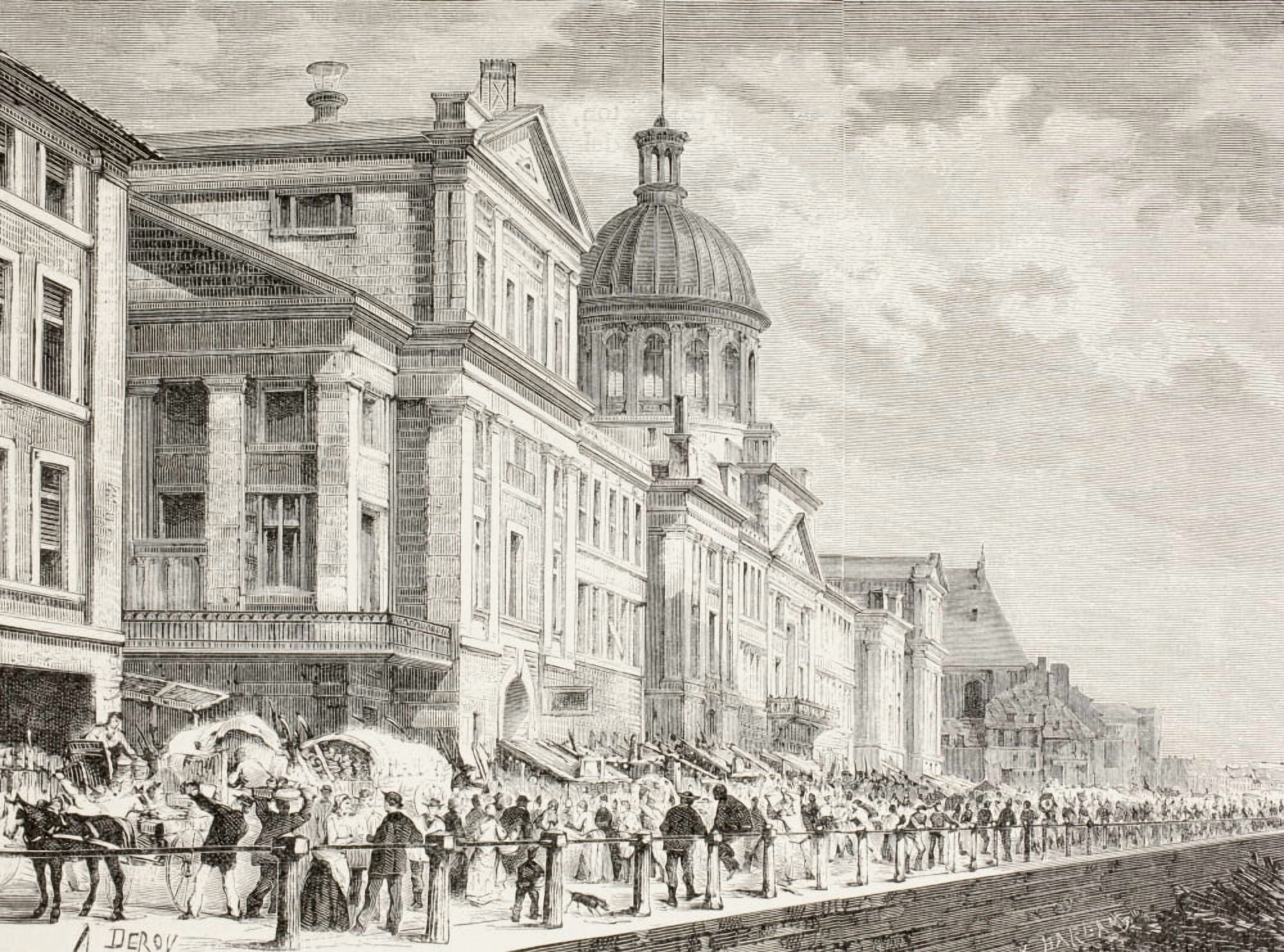 The Bonsecours Market In Montreal Canada From A 19Th Century Illustration Canvas Art - Ken Welsh Design Pics (17 x 12)