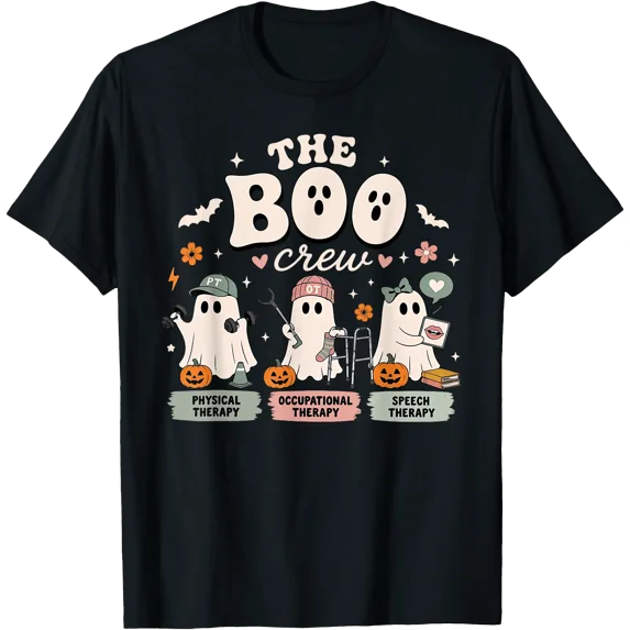 Slp Identification The Boo Crew Rehab Team PT OT SLP Therapy Ghost Halloween T-Shirt ...