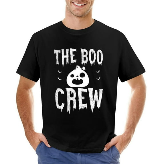 The Boo Crew Typography T-shirt Design Men’s T-Shirt 100% Cotton Casual Short Sleeve Tops Gift Tee Black L