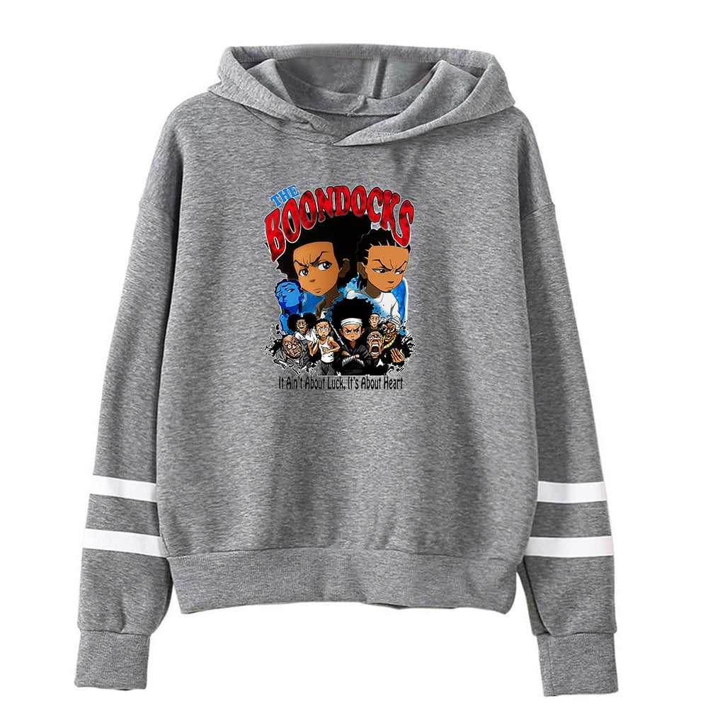 The Boondocks Black Cartoon Pocketless Parallel Bars Sleeve Sweatshirt ...