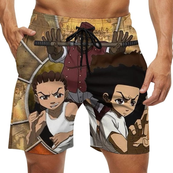 The Boondocks Men's Swim Trunks Board Shorts Drawstring Elastic Waist Quick Dry Swimsuits Beach Shorts with Pockets M