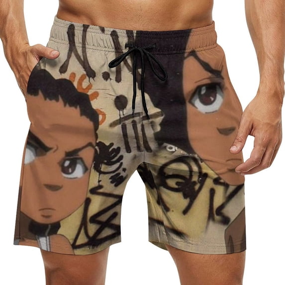 The Boondocks Men's Swim Trunks Board Shorts Drawstring Elastic Waist Quick Dry Swimsuits Beach Shorts with Pockets M