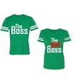 thumbnail image 1 of The Boss The Real Boss Unisex Couple Matching Cotton Jersey style T-Shirt Contrasting stripes on sleeves (Men Green / Women Green) (Men L / Women XXL), 1 of 3