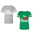 thumbnail image 1 of The Boss The Real Boss Unisex Couple Matching Cotton Jersey style T-Shirt Contrasting stripes on sleeves (Men Heather / Women Green) (Men XL / Women XL), 1 of 3