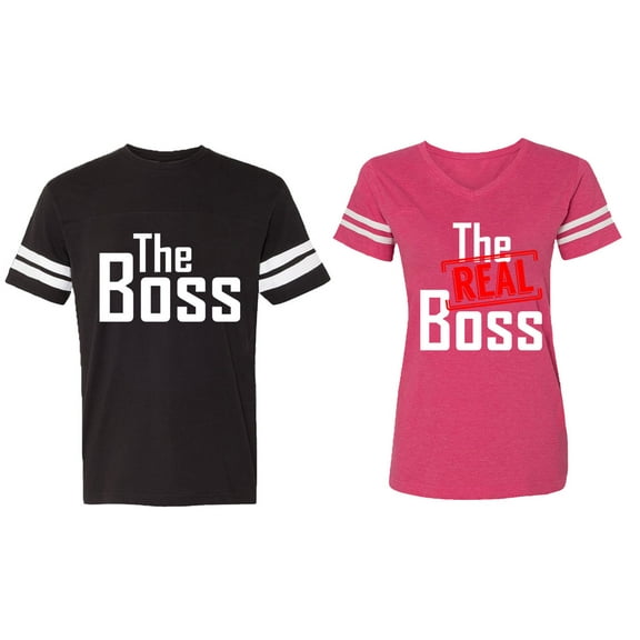 The Boss The Real Boss Matching Couple Cotton Jerseys (Men Black / Women Pink) (Men L / Women S)