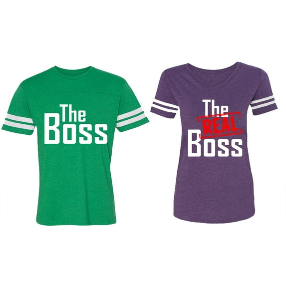 The Boss The Real Boss Matching Couple Cotton Jerseys (Men Green / Women Purple) (Men M / Women XL)
