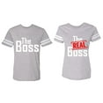 thumbnail image 1 of The Boss The Real Boss Matching Couple Cotton Jerseys (Men Heather / Women Heather) (Men M / Women XL), 1 of 3