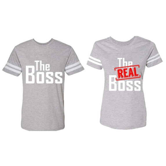 The Boss The Real Boss Matching Couple Cotton Jerseys (Men Heather / Women Heather) (Men XL / Women M)