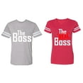 thumbnail image 1 of The Boss The Real Boss Matching Couple Cotton Jerseys (Men Heather / Women Red) (Men L / Women M), 1 of 3