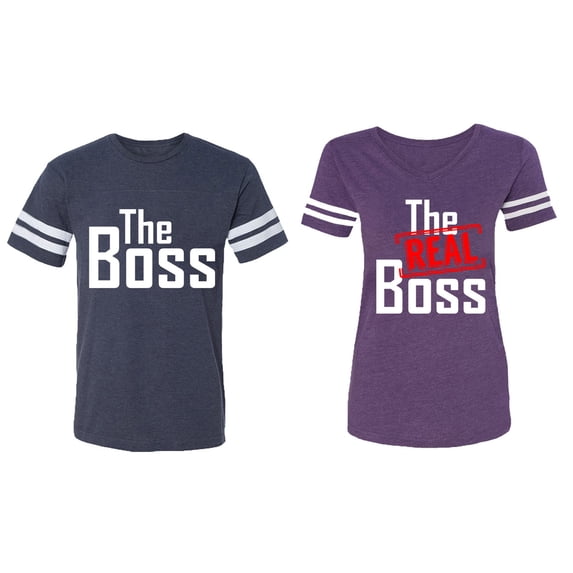The Boss The Real Boss Matching Couple Cotton Jerseys (Men Navy / Women Purple) (Men L / Women XXL)