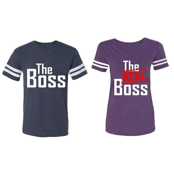The Boss The Real Boss Matching Couple Cotton Jerseys (Men Navy / Women Purple) (Men S / Women XL)