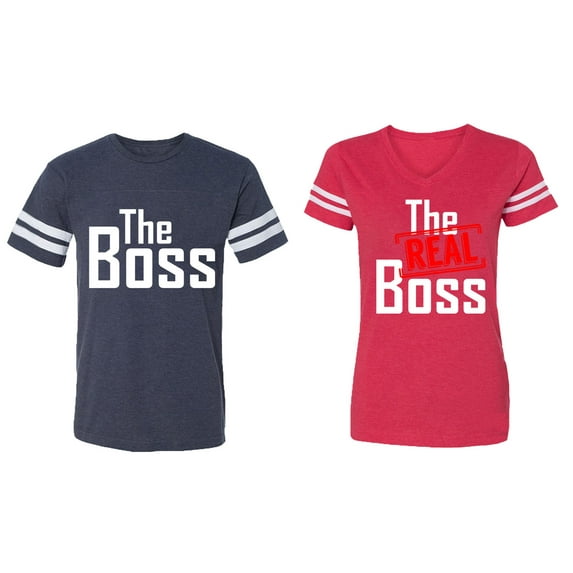 The Boss The Real Boss Matching Couple Cotton Jerseys (Men Navy / Women Red) (Men XXL / Women S)