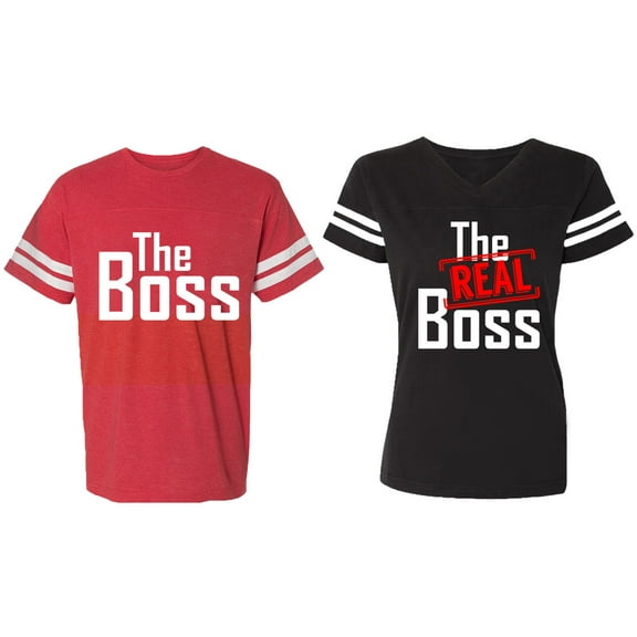 The Boss The Real Boss Matching Couple Cotton Jerseys (Men Red / Women Black) (Men L / Women XXL)