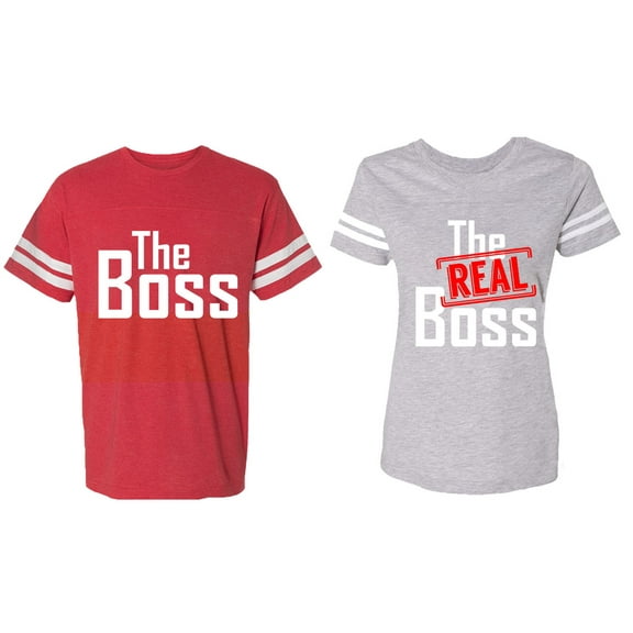 The Boss The Real Boss Matching Couple Cotton Jerseys (Men Red / Women Heather) (Men XL / Women XL)