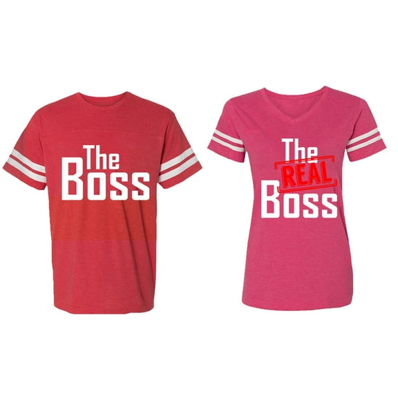The Boss The Real Boss Matching Couple Cotton Jerseys (Men Red / Women Pink) (Men L / Women L)