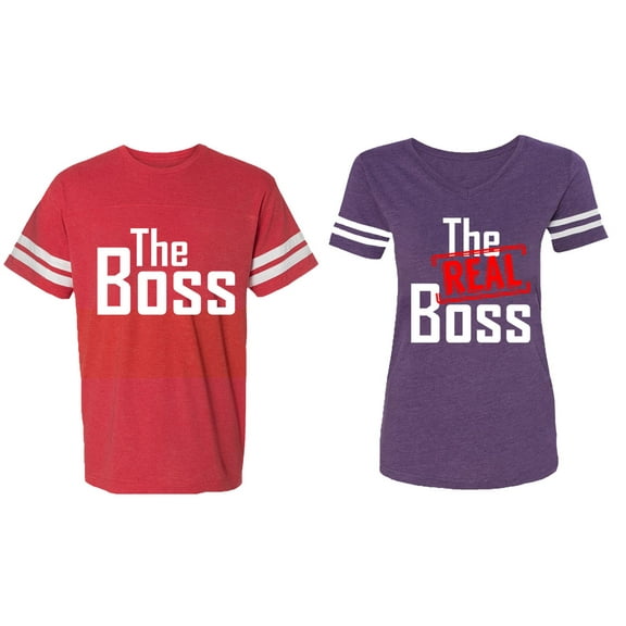The Boss The Real Boss Matching Couple Cotton Jerseys (Men Red / Women Purple) (Men S / Women M)