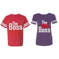 thumbnail image 1 of The Boss The Real Boss Matching Couple Cotton Jerseys (Men Red / Women Purple) (Men XL / Women M), 1 of 3
