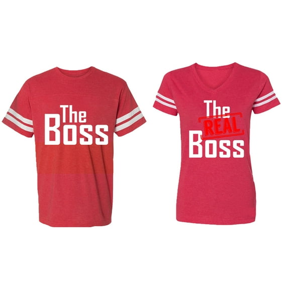 The Boss The Real Boss Matching Couple Cotton Jerseys (Men Red / Women Red) (Men L / Women L)