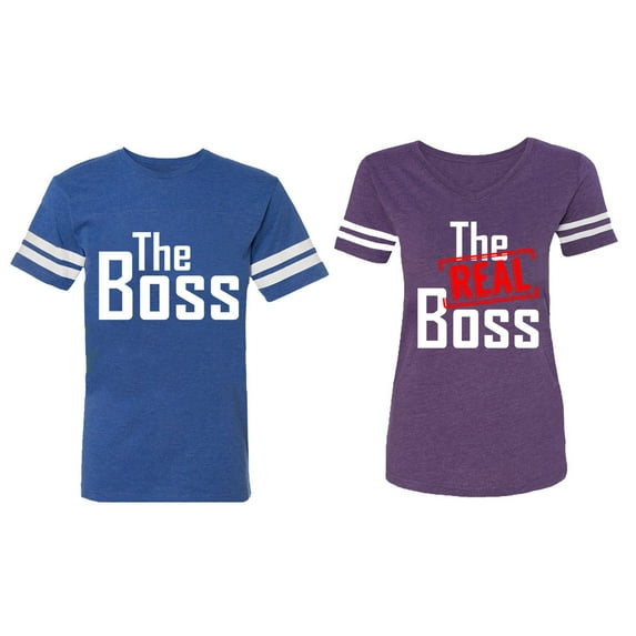 The Boss The Real Boss Matching Couple Cotton Jerseys (Men Royal / Women Purple) (Men XXL / Women XL)