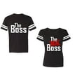 thumbnail image 1 of The Boss The Real Boss Unisex Couple Matching Cotton Jersey style T-Shirt Contrasting stripes on sleeves (Men Black / Women Black) (Men L / Women XL), 1 of 3
