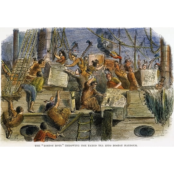 The Boston Tea Party 1773. N16 December 1773. Colored Engraving 19Th Century. Poster Print by