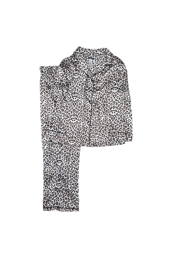 Women's Brown Leopard Print Button Front Pajamas Sleep Set Large